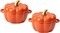 Oven-safe, stoneware, set of two pumpkin bowls with lids and handles, 14-ounce ceramic ramekins for baking, casserole dish individual Severing pot, orange